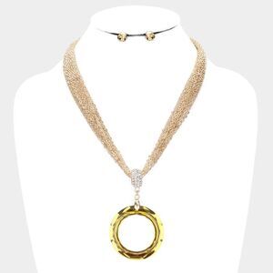 Open Circle Yellow Multi Strand Chain Necklace Set